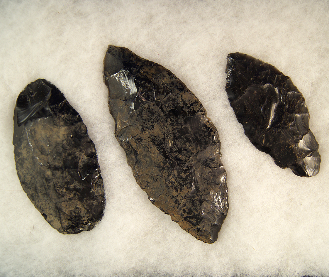 Set of three large Obsidian Blades found prior to 1925 near Puget Sound, Washington.