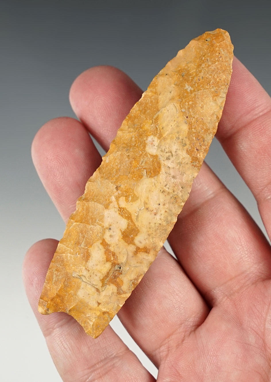 Well made 3 9/16" Paleo Agate Basin found in Iowa.