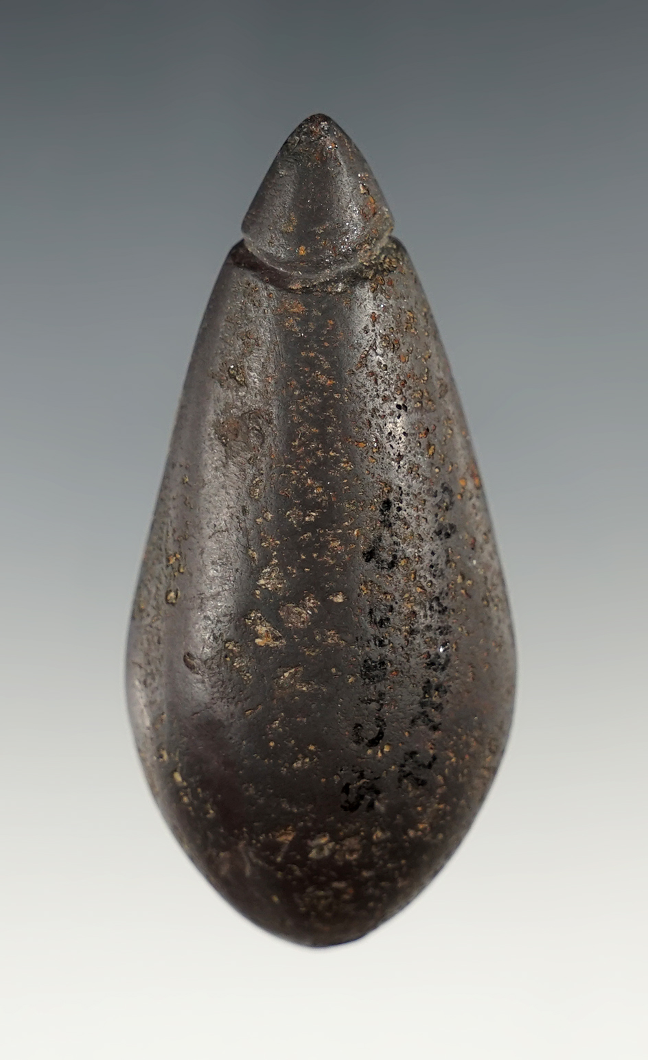 Finely made 2 5/8" long Hematite Grooved Plummet - Illinois.