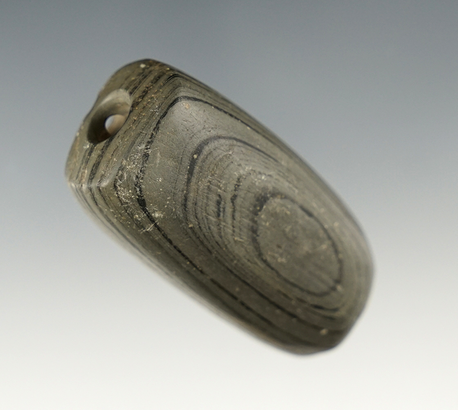 Amazing banding on this 2" Drilled Atlatl Weight. Ohio