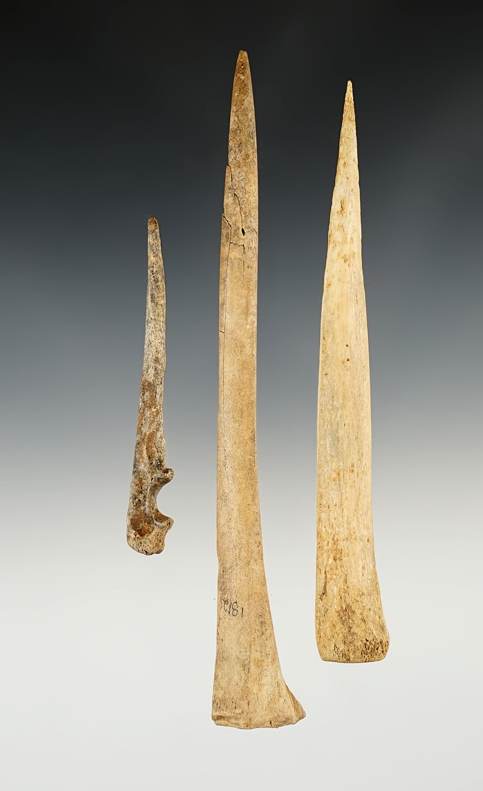 Set of 3 Bone Awls. One is broken and glued.