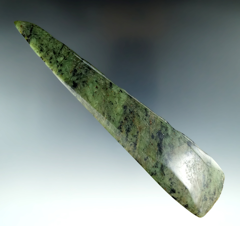 Large, 7 5/16" well styled and highly polished Celt - multicolored jadeite found in the Pacific NW.