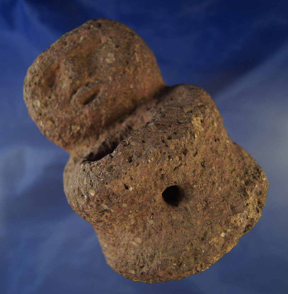 5" tall large seated human pipe made from lava rock found in Mexico.