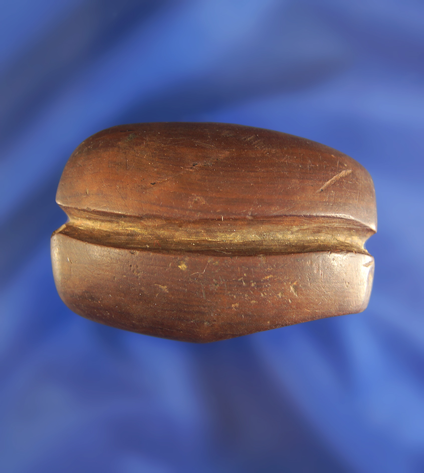 Ex. Meuser! Drilled and grooved red slate Boatstone found in southern Ohio. Ex. Gordon Meuser