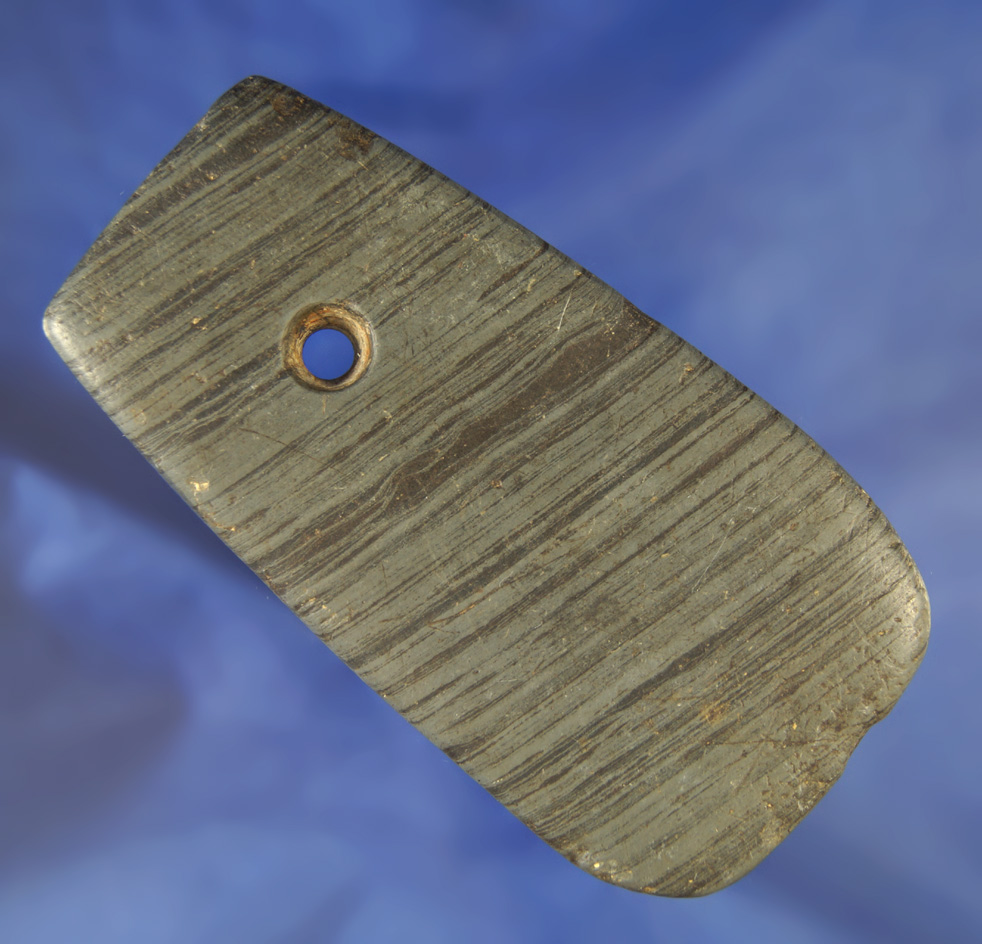 3 5/8" Banded Slate Pendant found in Fairfield Co., Ohio. Great banding.