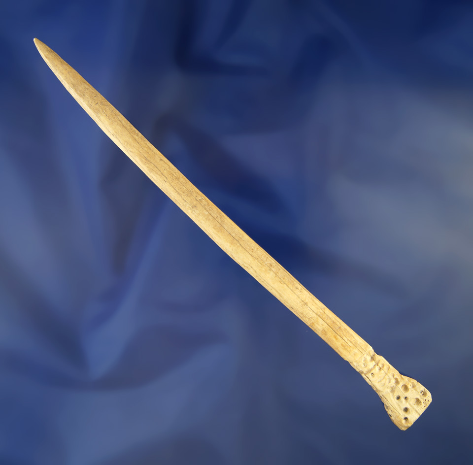 7 5/16" large Bone Awl with a punctate decorated top - Morgan Co.,  Alabama.  Bennett COA.