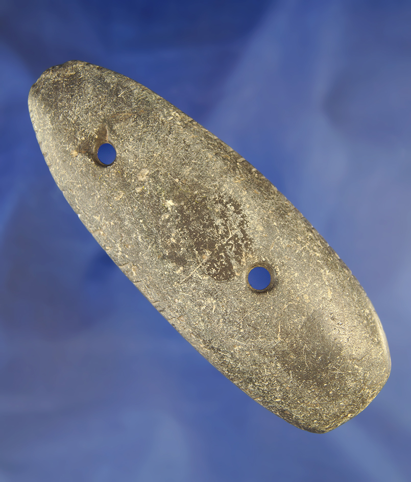 3 7/8" tallied Hardstone Gorget found near Fremont, Sandusky Co., , Ohio. Bennett COA.