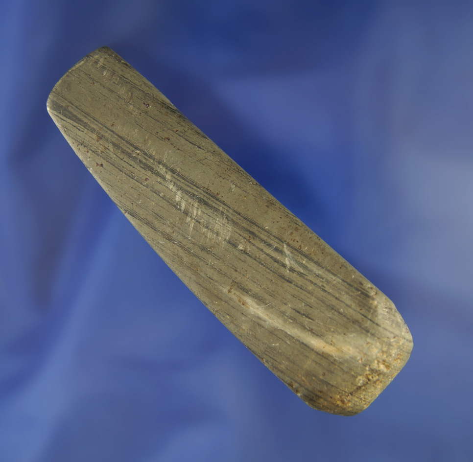 Excellent polish on this 3 9/16" banded slate Chisel found in Ohio.