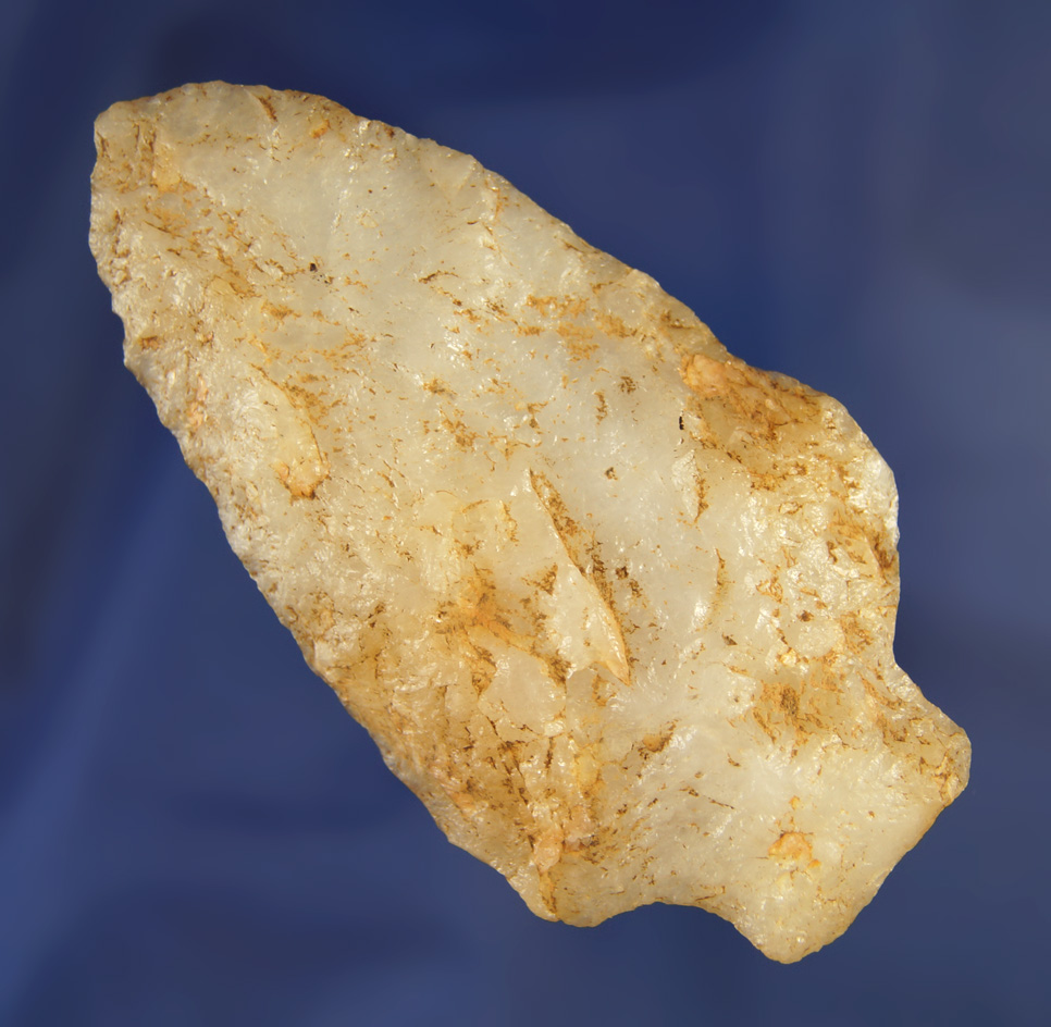 3 1/2" Quartz Stemmed Archaic found in Arkansas.