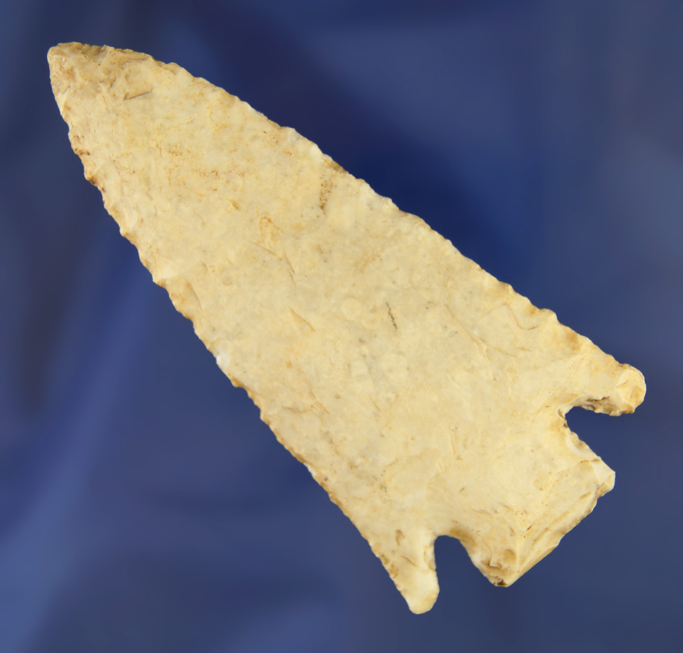 3 7/16" Kirk Cornernotched made from Burlington chert found in Pike Co.,  Illinois.  Stermer COA.