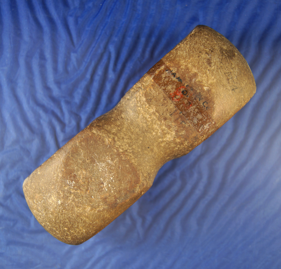 Uniquely styled 5 5/8" long full center grooved double bit Hammerstone - Hamilton Co.,  Ohio.