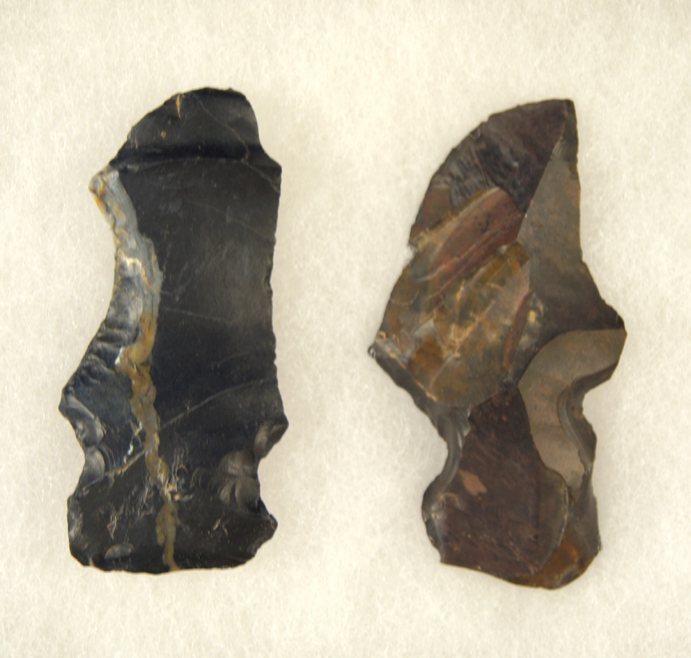 Pair of 2 Hafted Shaft Scrapers made from Coshocton Flint, 2 1/2" long.