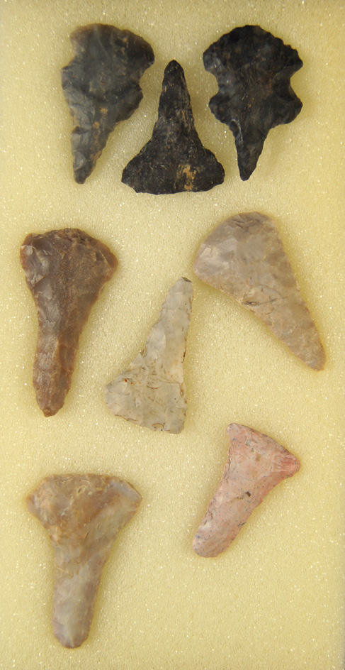 Set of 8 Hopewell Drills found by Les Gerkin in Erie and Lorain Co.,  Ohio. Largest is 1 13/16".