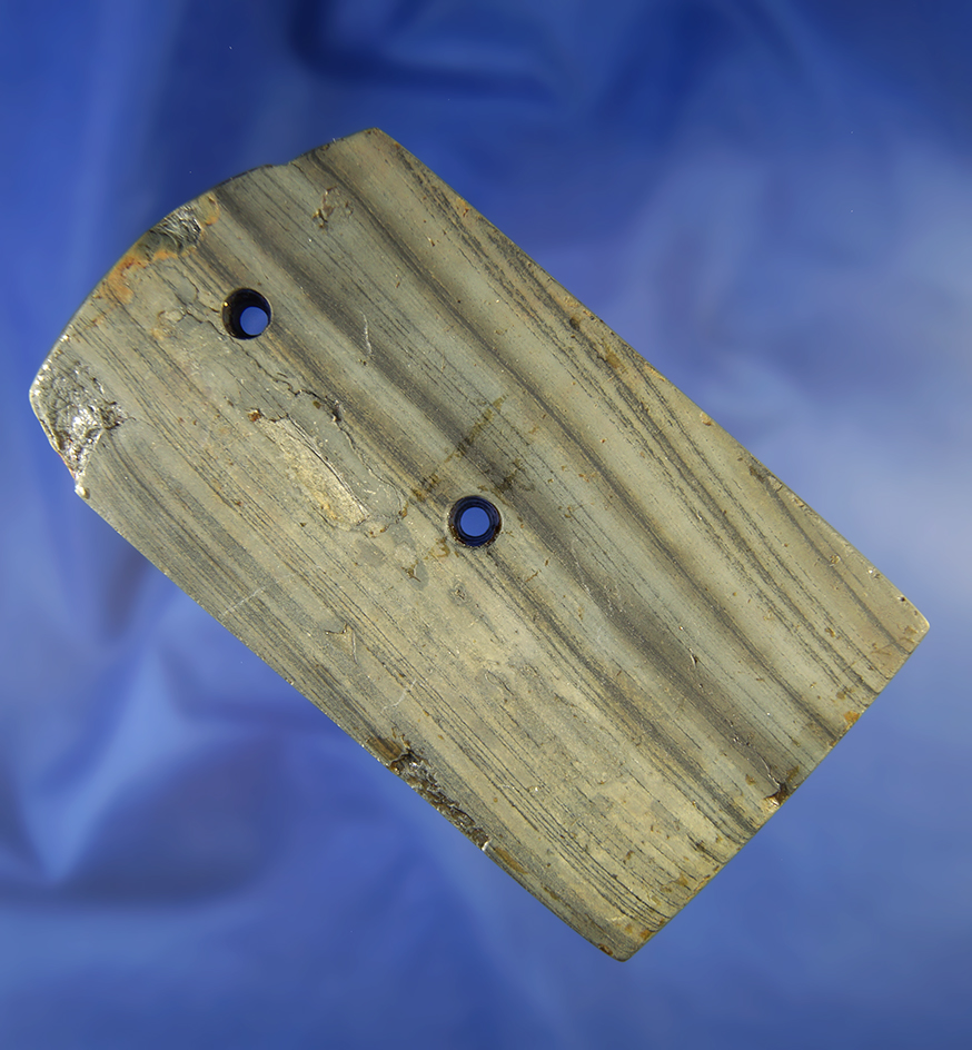 4 3/16" anciently salvaged banded slate Gorget found in Wood Co.,  Ohio.