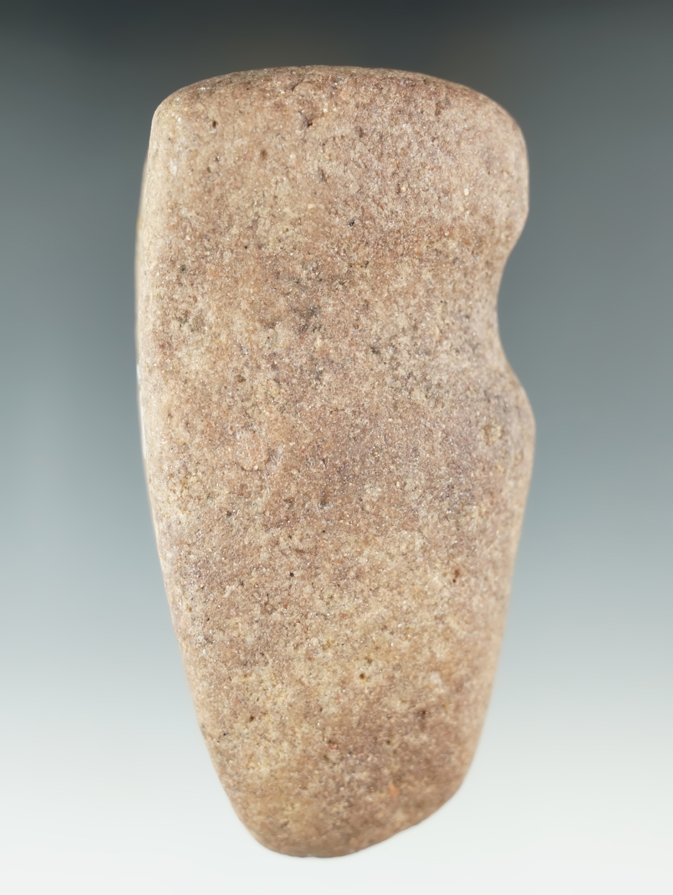 4 1/4" Beautiful pink and mauve quartz Archaic Hammerstone, 3/4" grooved - Ohio.