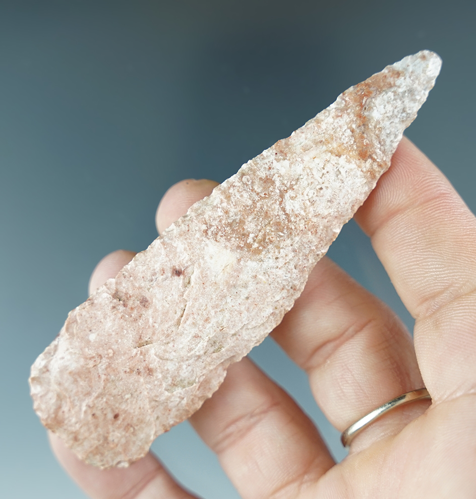 3 11/16" Lanceolate Knife that has very unique weak notches. Found in Southern California.