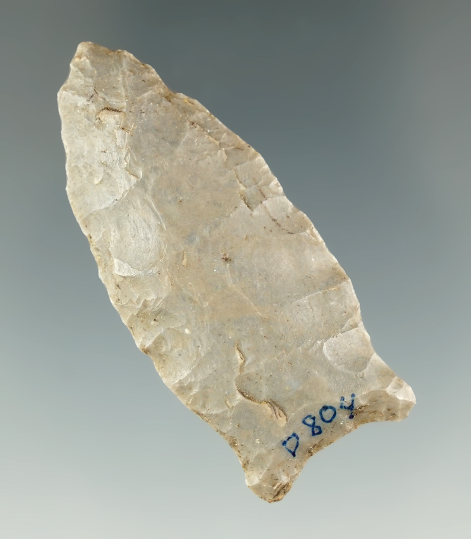 2 1/8" Quad made from Hornstone, found in Boone Co., Missouri. Comes with a Dickey COA.