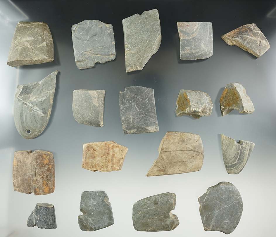 Large group of 18 Broken Slate pieces - excellent study examples. Columbiana Co., Ohio.