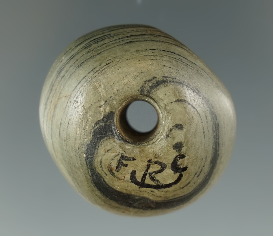 1 1/4" Diameter Banded Slate "miniature" Ball Banner. Ex. Frank Rudolph, Ex. Hovan. Ohio.