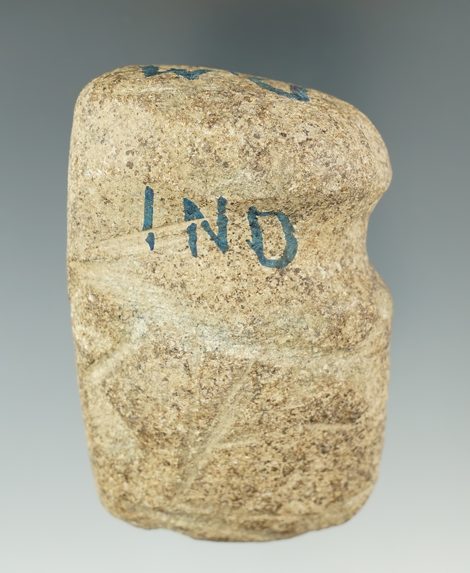 3 1/8" Long 3/4 Grooved Hardstone field found Axe with multiple plow scars from Indiana.