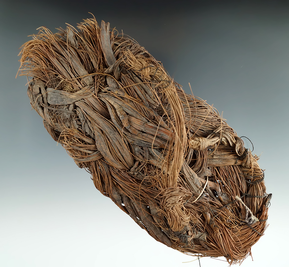 6 1/2" woven moccasin found in a cave in Southwest Colorado on private property in the early 1900s.