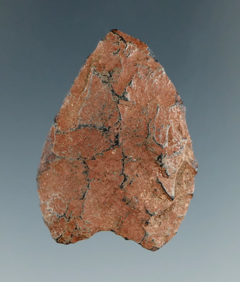 Unique! 1 1/2" Paleo - nicely ground edges knapped from a type of hematite - Green Co., Arkansas.