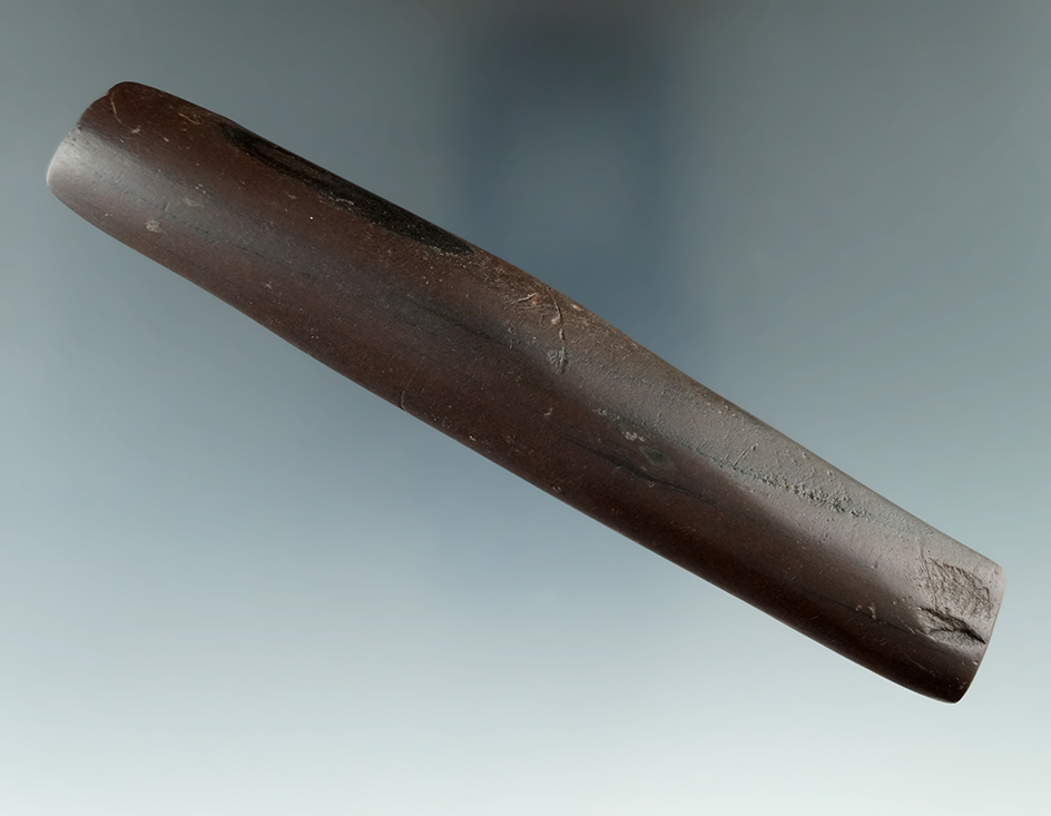 5" very fine humped-back Bar Amulet made from maroon and black slate found in Wood Co., Ohio