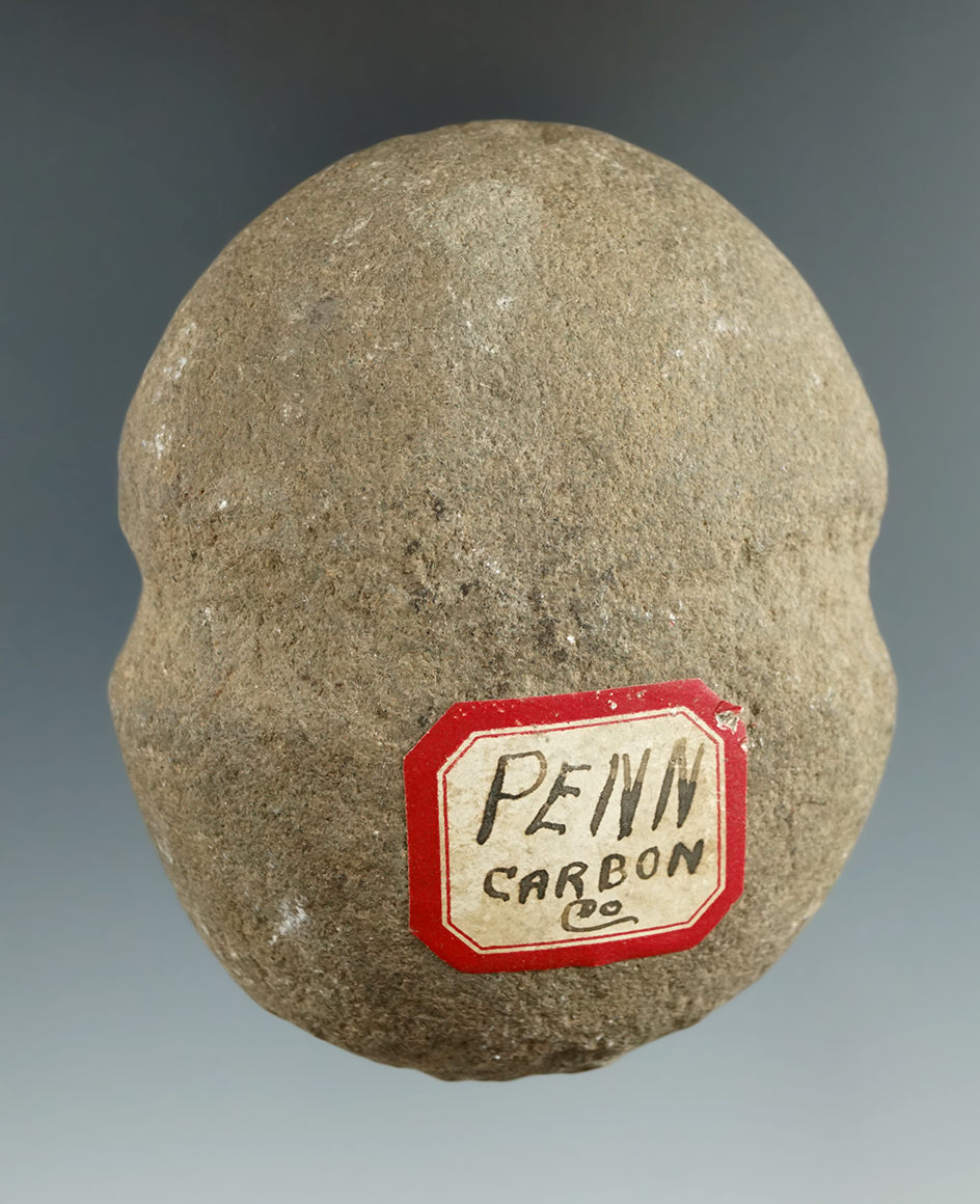 3 5/8" grooved hammerstone found in Carbon Co., Pennsylvania.