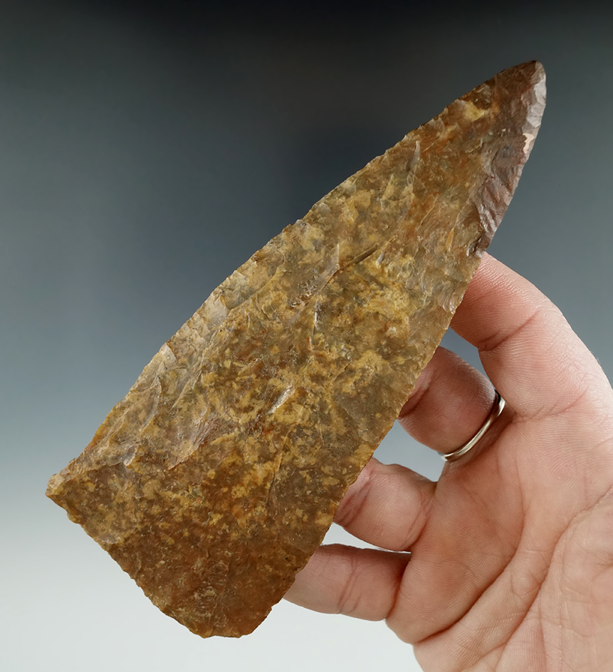 5 1/2" Triangular Blade with restoration to 1" of tip found in Allegheny Co., New York. Ex. Lang.