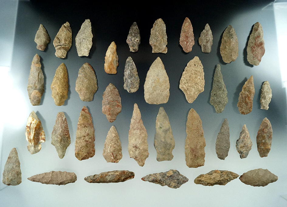 Group of 36 mostly quartz arrowheads found in New Jersey, largest is 2 3/4".