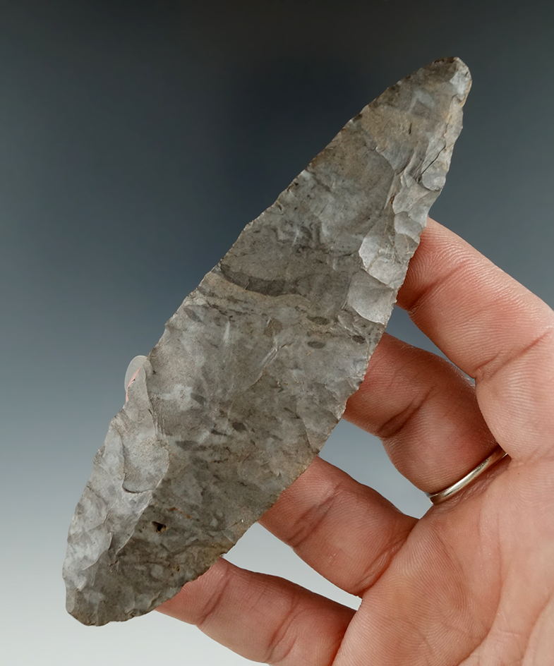4 5/8" Onondaga Flint Lanceolate Knife found in New York. Ex. Howdy Lang collection.