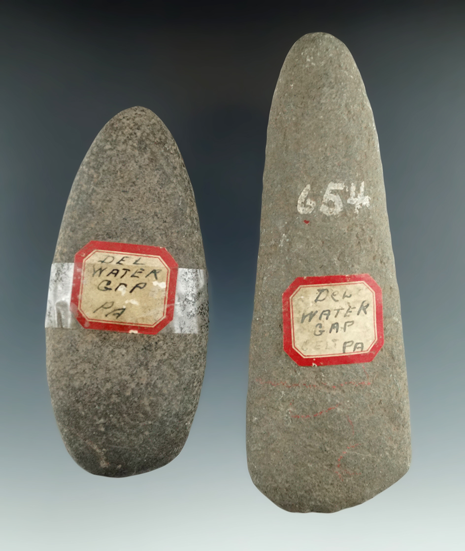 Pair of Celts found at Delaware Water Gap, Pennsylvania. Largest is 5 3/4".