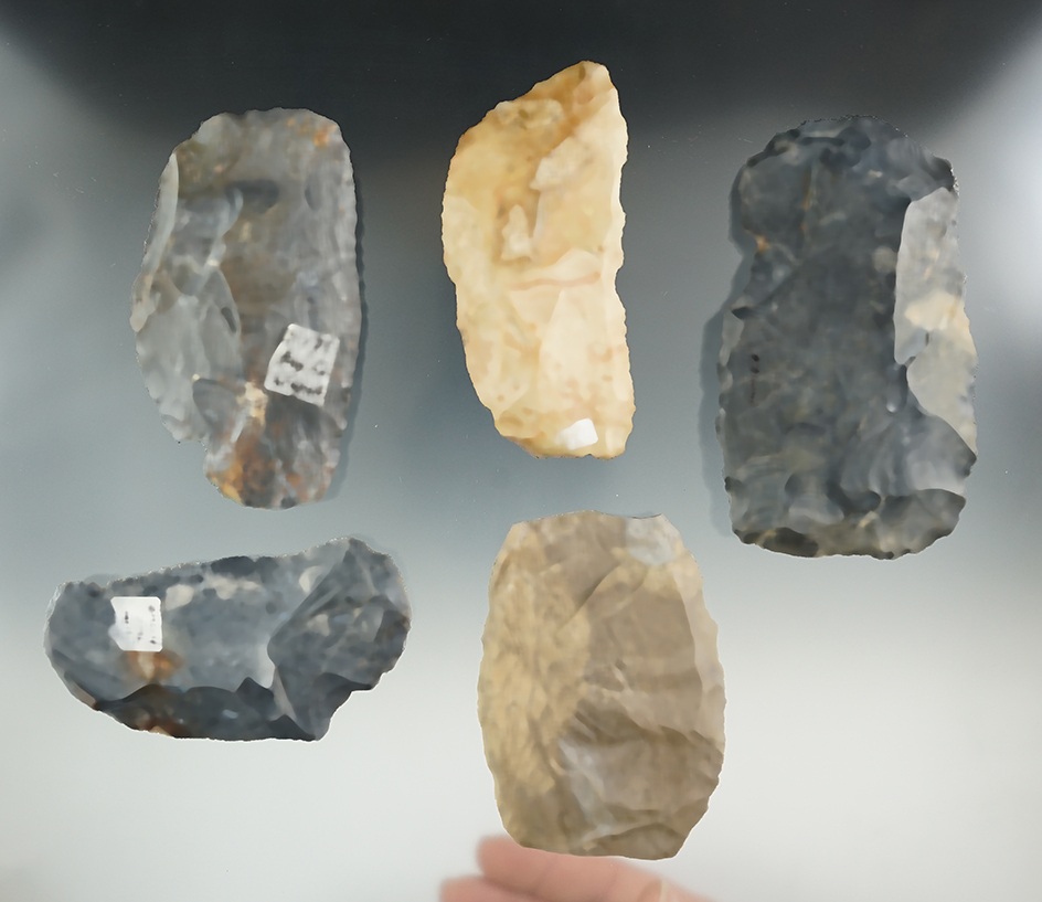 Set of five Paleo tools made from Flint, largest is 3 3/4". All found in Ohio.