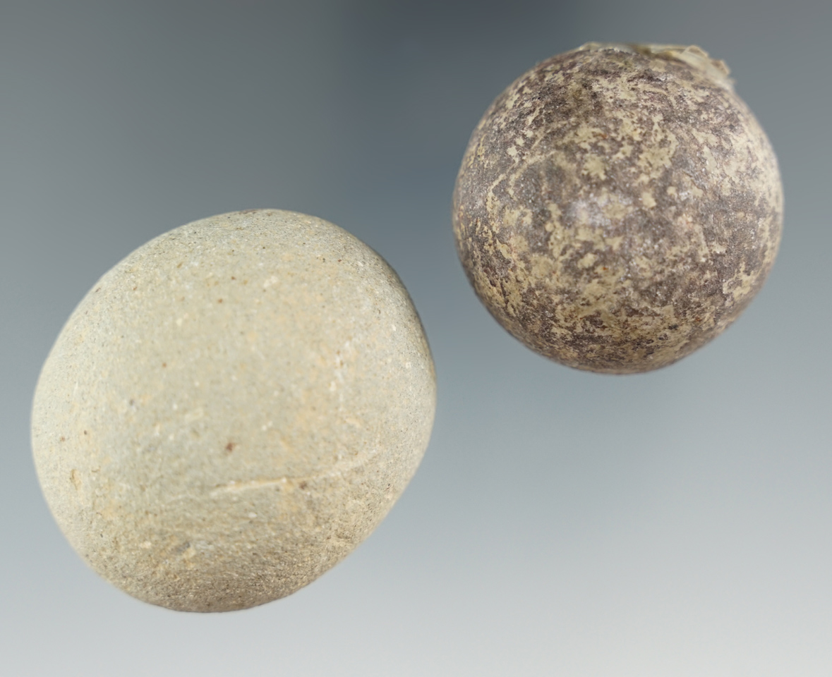 Pair of Hardstone Game Balls found in Washington Co., Ohio. Excellent examples! Ex. Paul Dietz.