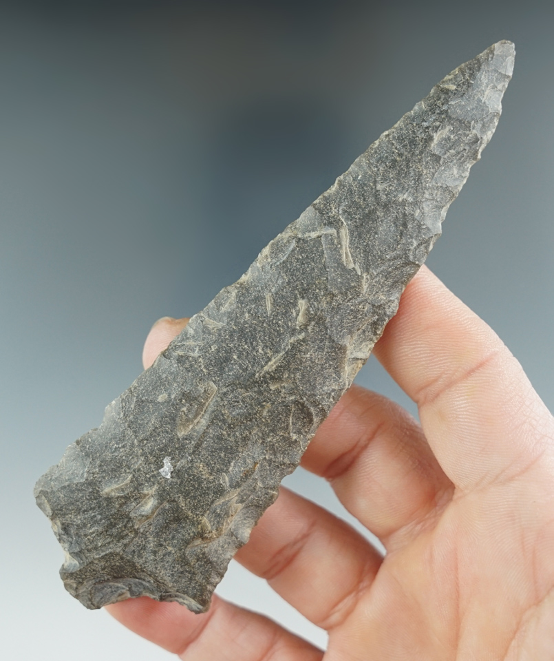 4 13/16" Morrow Mountain found in Limestone County Alabama that is heavily patinated.