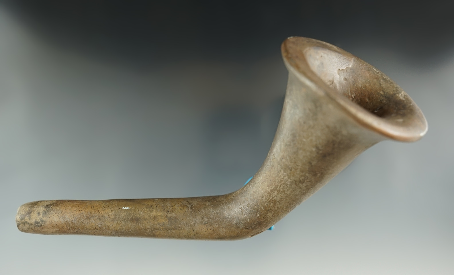 6" long by 3 3/8" tall trumpet pipe with a heavily restored bowl area and restoration to stem. NY.