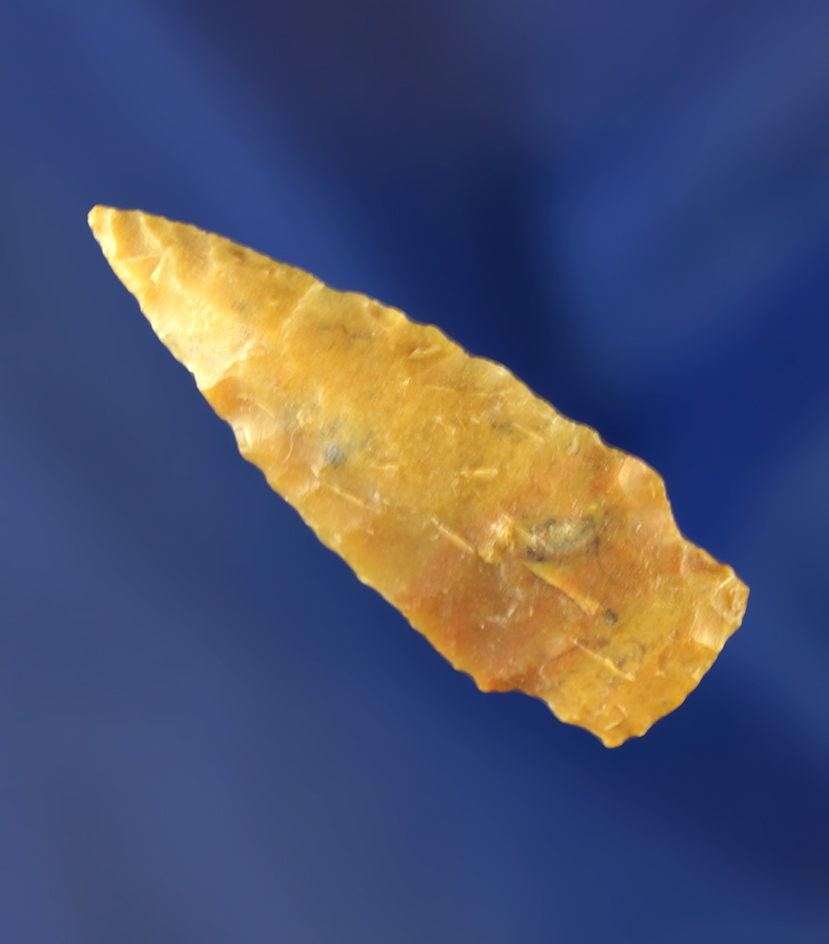 1 9/16" nicely patinated Stemmed dart point. Wyoming.