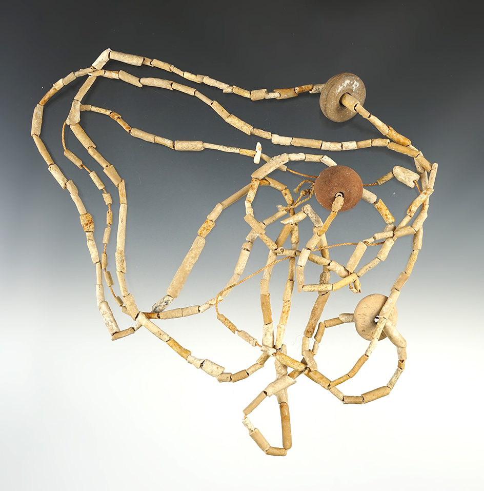 6 foot strand Beaded Necklace with Bone Beads and several large Sandstone Beads.