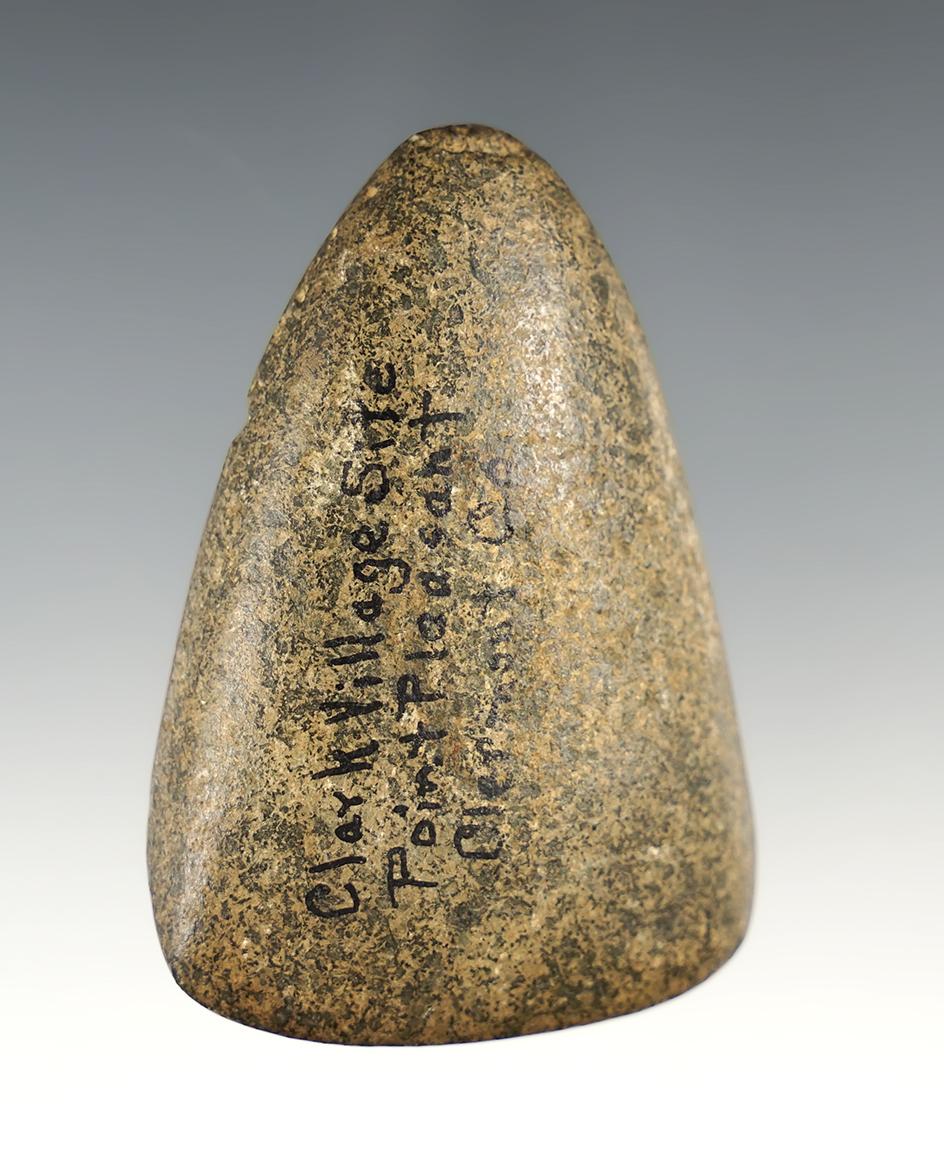 2 5/8" polished Adze - Clark Village Site, Point Pleasant, Clermont Co., Ohio. Ex. Dr. Meuser.