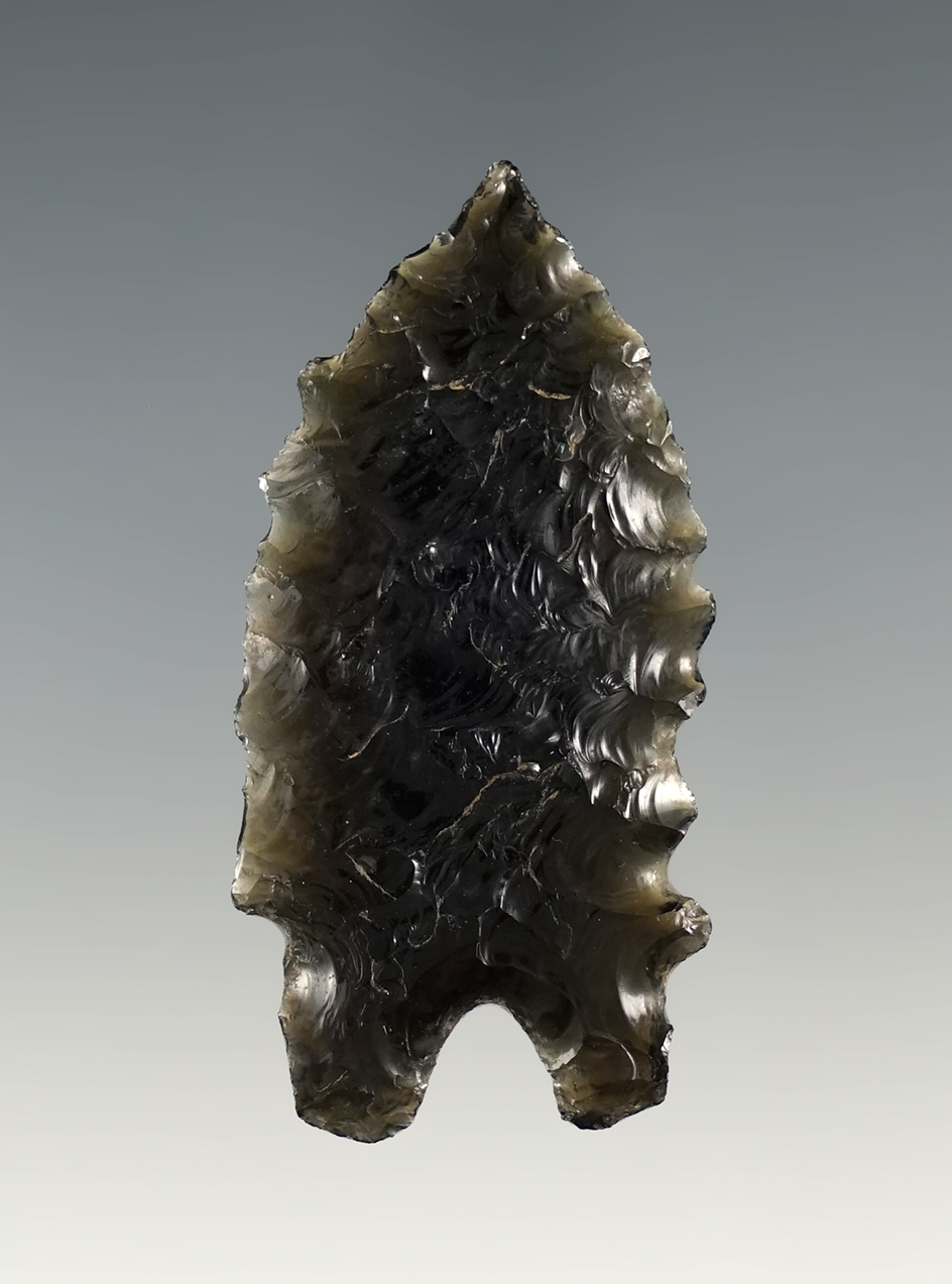 2" Obsidian Pinto Basin found close to Crump Lake, Oregon by B. Ogle in the 1940's.