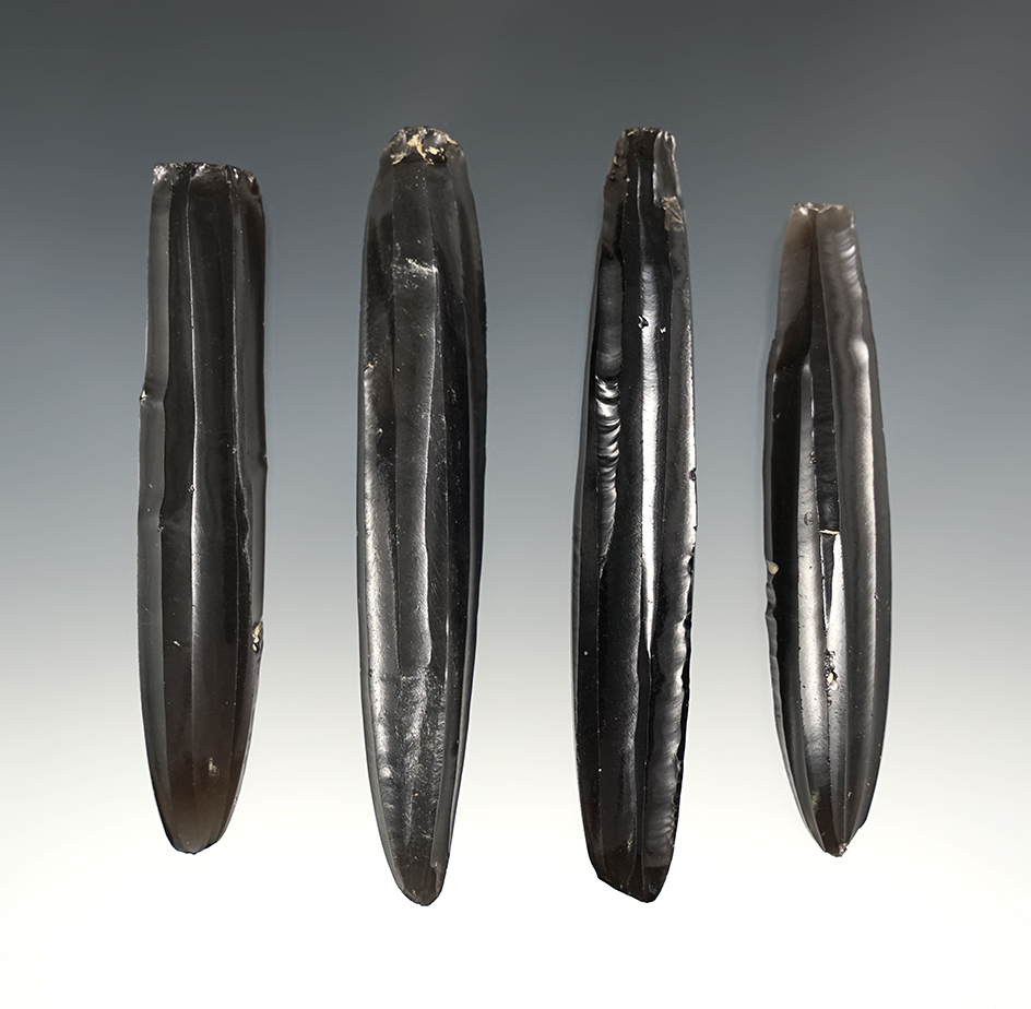 Set of Obsidian Cores found in Belize. The largest is 3 15/16".