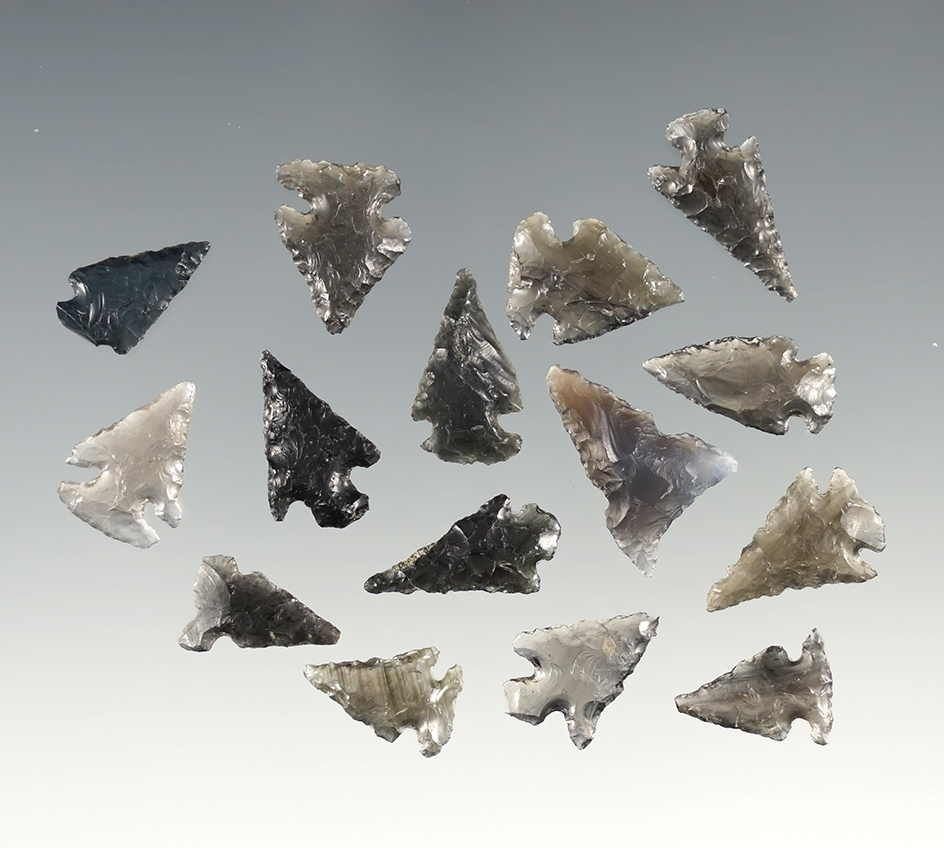 Set of 15 New Mexico points made from Obsidian. The largest is 11/16".