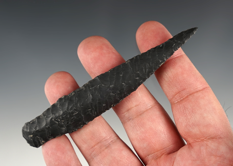 Outstanding flaking on this 4 1/4" Stemmed Knife found close to Crump Lake in Lake Co., Oregon.