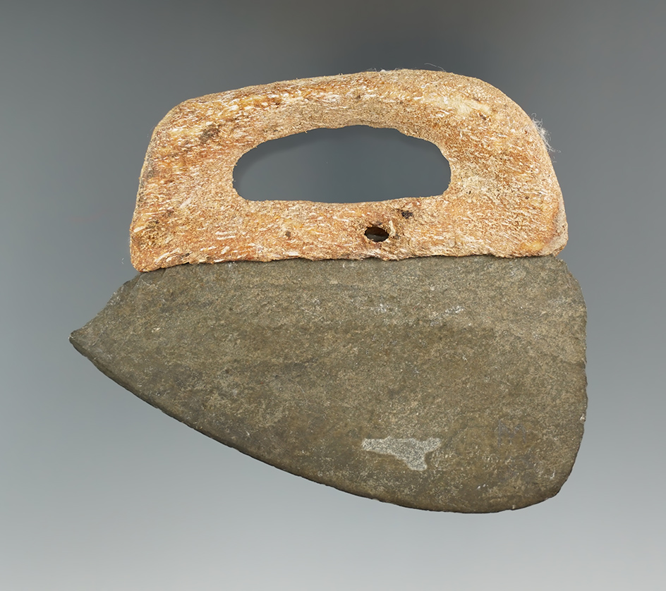 3 1/2" ancient bone and slate Inuit Ulu found together in Alaska.