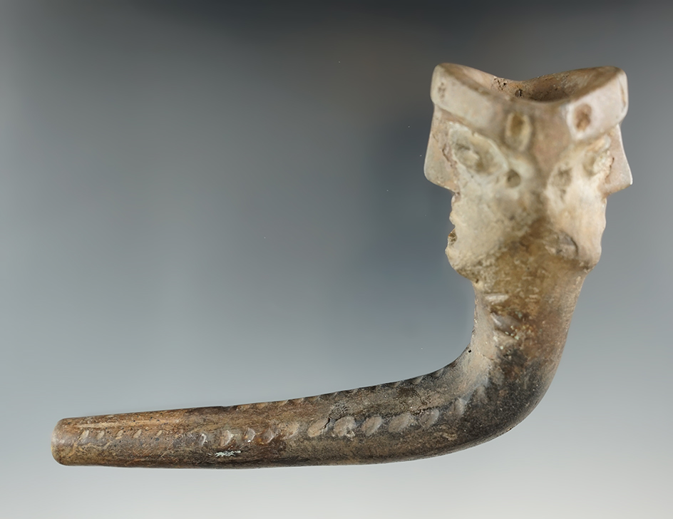 5 3/8" long by 3" tall Janis pipe with pierced ears found near Prairie city, New York.