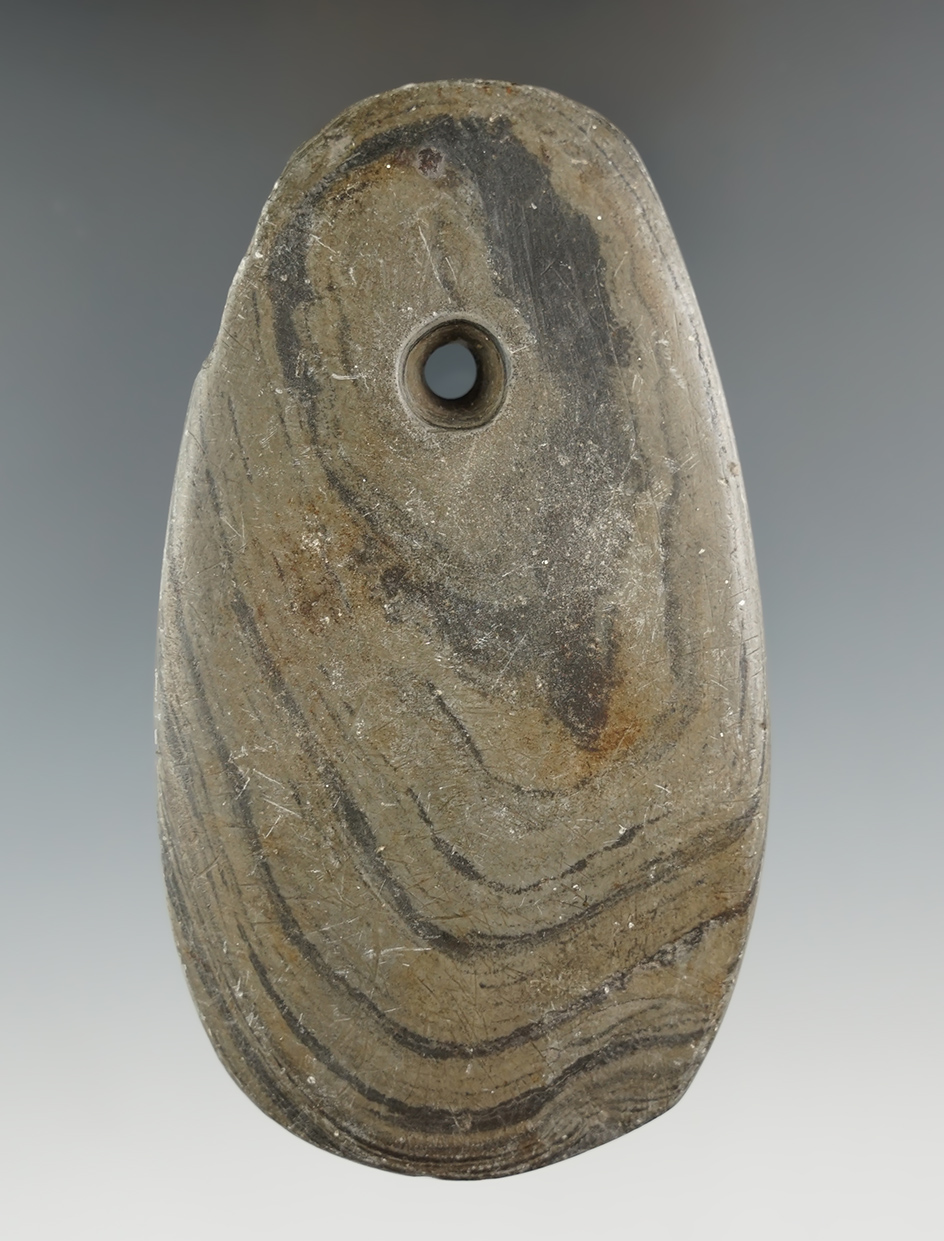4 3/16" Adena Ovate Pendant found by Joe Miller in Van Buren Co., Michigan.
