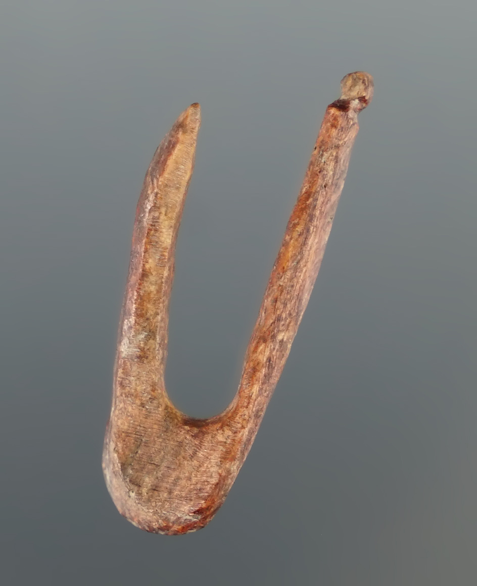 1 1/8" delicate bone fishhook found in Robertson County Tennessee