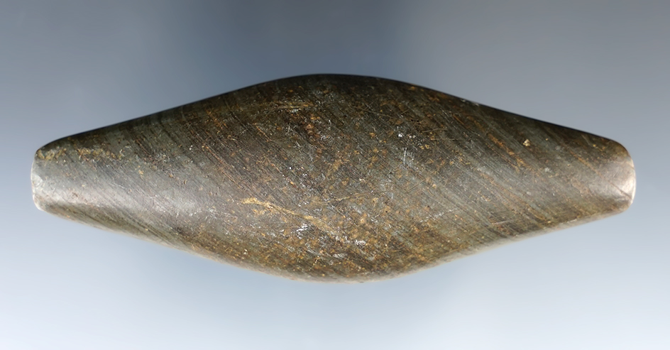 3 5/8" Undrilled Expanded Center Gorget found in Ohio.