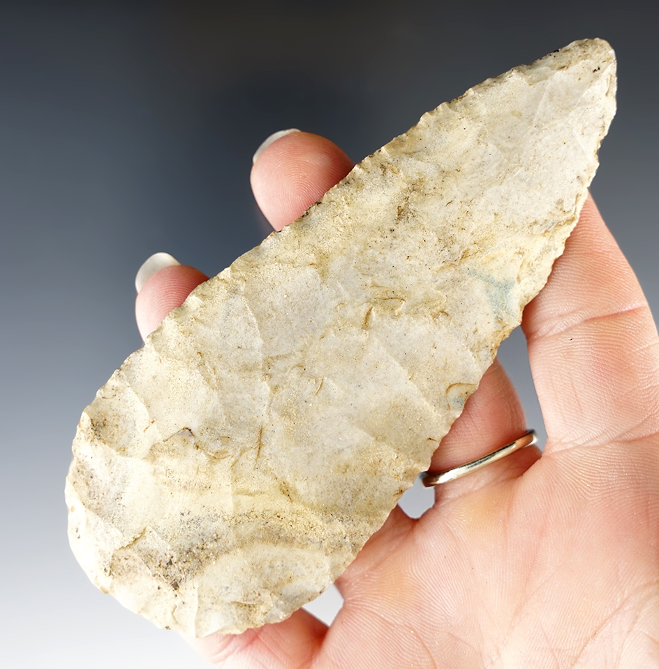 4 1/2" Blade made from flint. Found in Dent Co., Missouri.