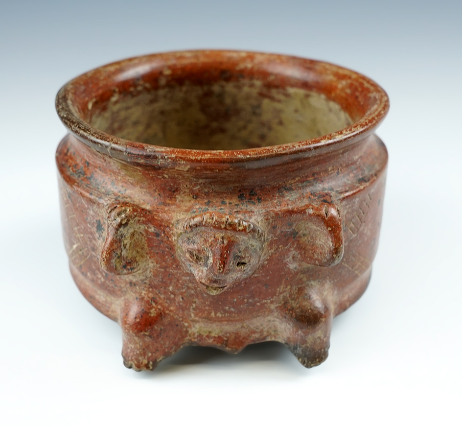 4 1/2" wide x 3" tall Colima Redware Pottery Vessel.